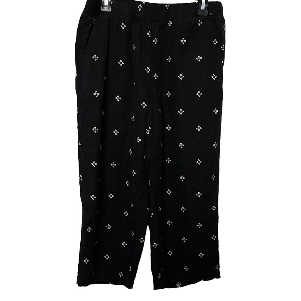 CROFT & BARROW HI-RISE WIDE LEG ANKLE PANTS, WOMENS, 1X, BLACK WITH WHITE FLORAL